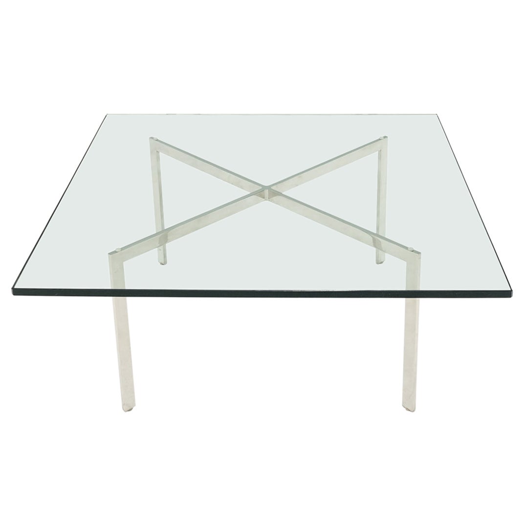 Square Glass top Stainless Steel Base Barcelona Coffee Table Bauhaus Style