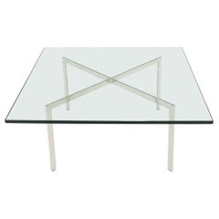 Used Square Glass top Stainless Steel Base Barcelona Coffee Table Bauhaus Style