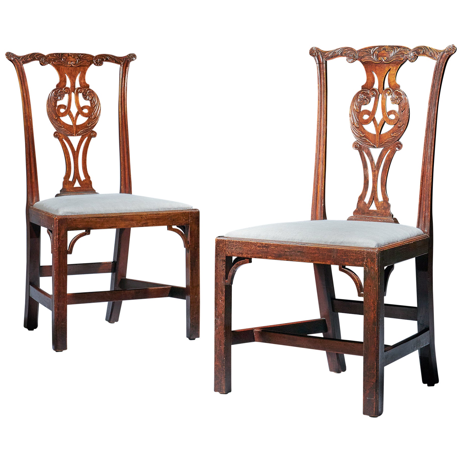 Unusual Pair of 18th Century George III Cherry Chairs, Chippendale Period