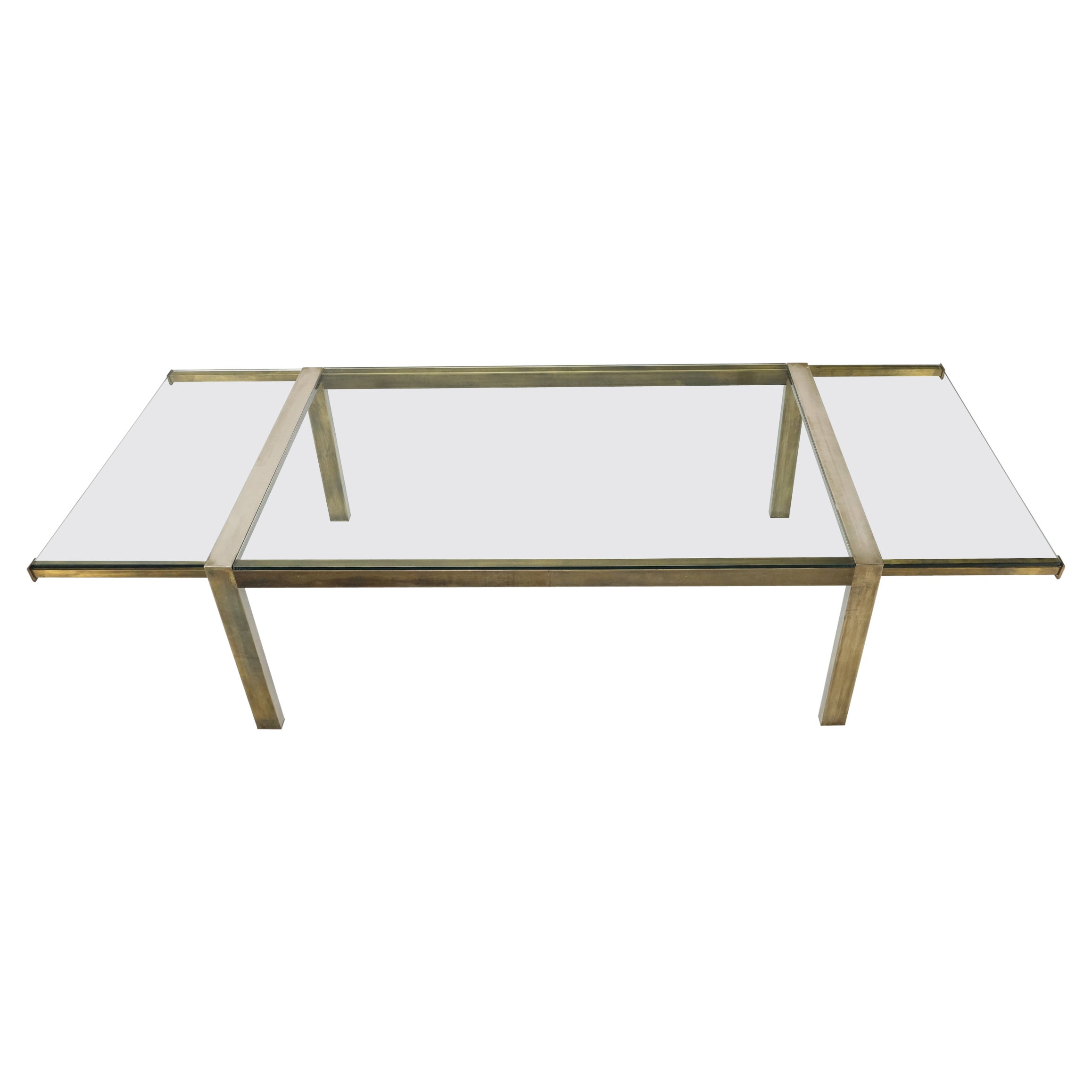 Thick Glass Top Metal Bronze Finish Frame Dining Table w/ 2 Extension Boards