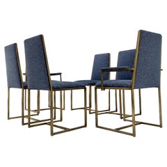 Juego 6 Bonitos Sillones de Comedor con Tapicería Azul Acabado Bronce Satinado Sillones