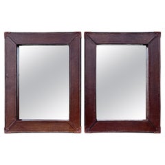 Pair Large Leather Wrapped Mirrors