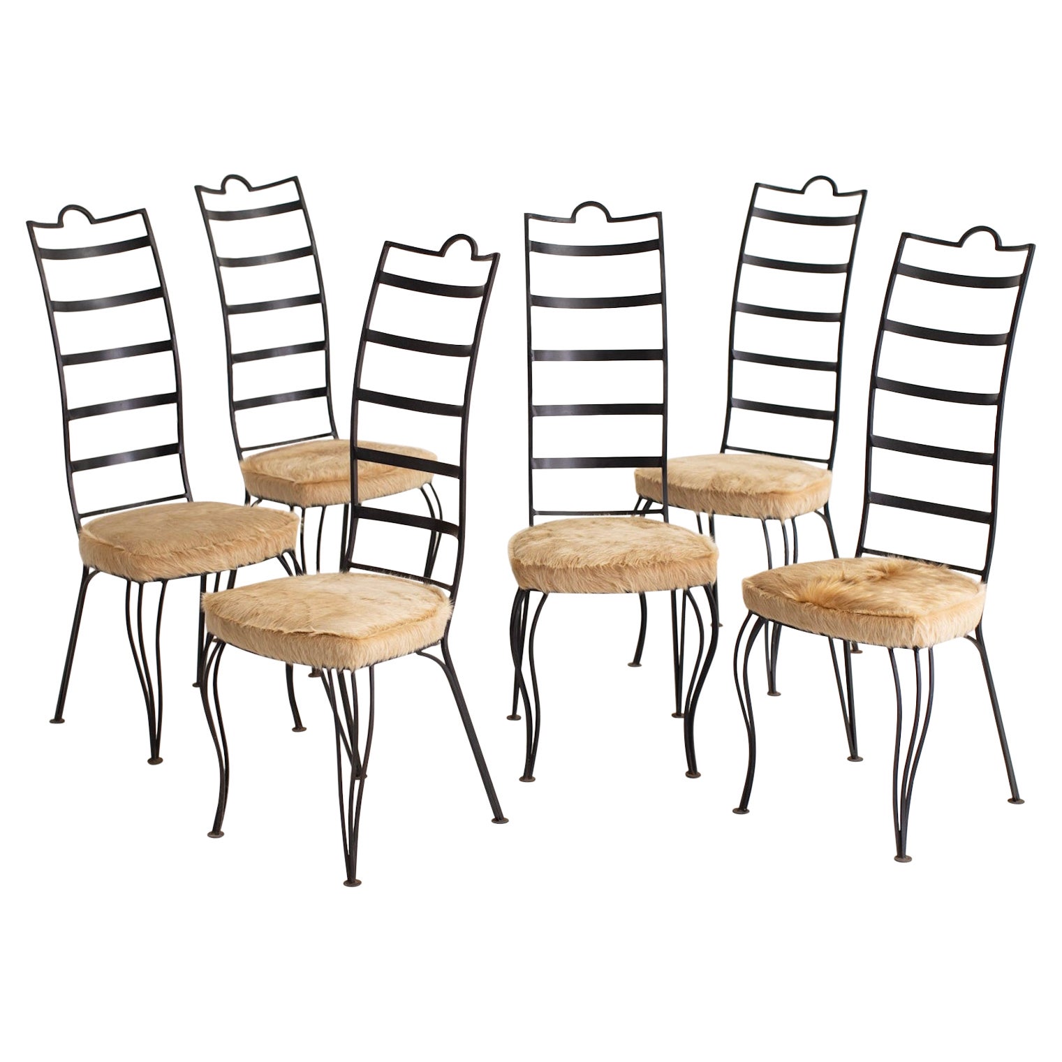 Post Modern Wrought Iron Ladderback Chairs, Set of 6