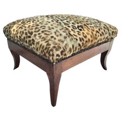 19th Century Biedermeier Stool Upholstered in Leopard