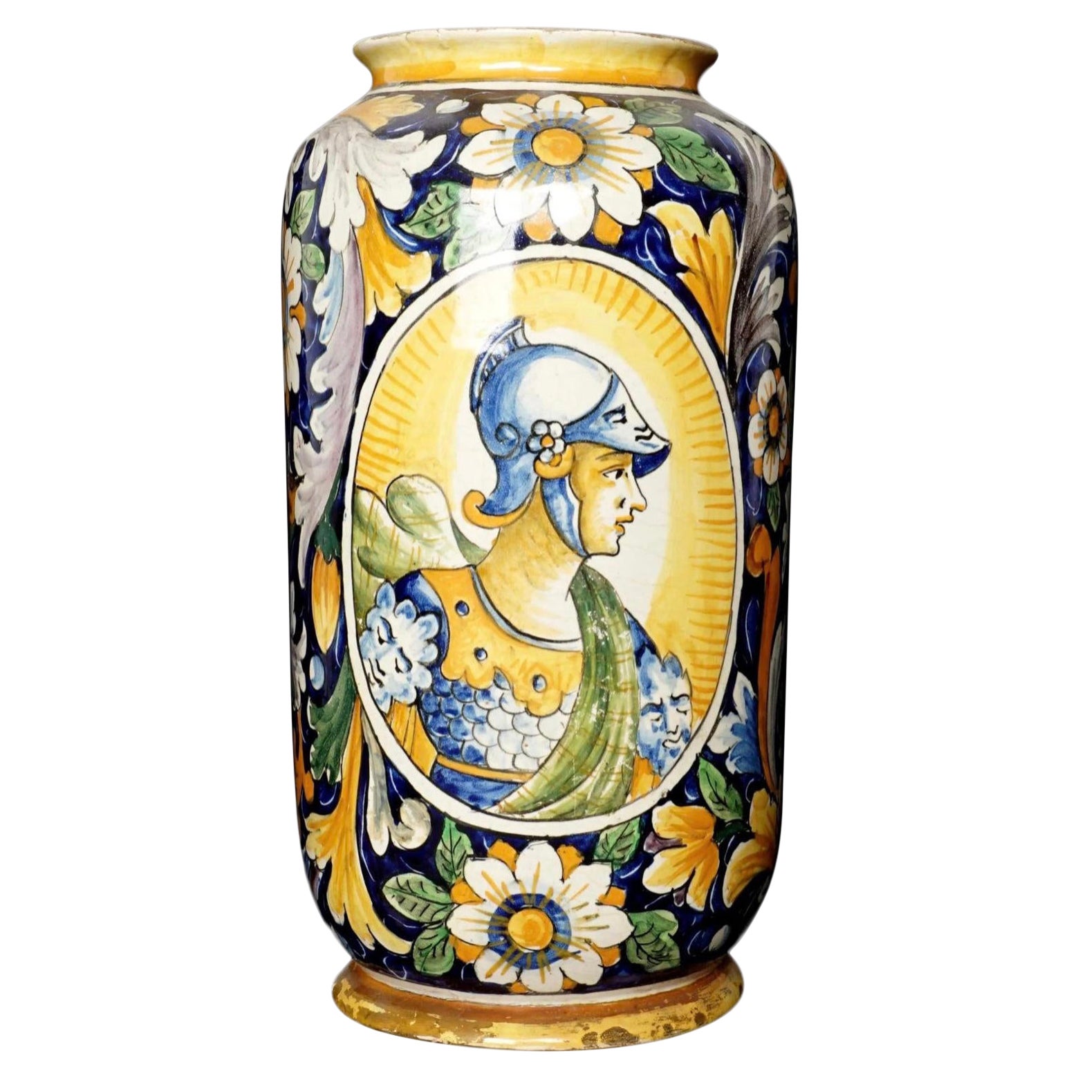 Large 19th Century Italian Majolica Cylinder Vase For Sale