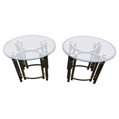 Pair of Oval Brass and Glass Side Tables-2