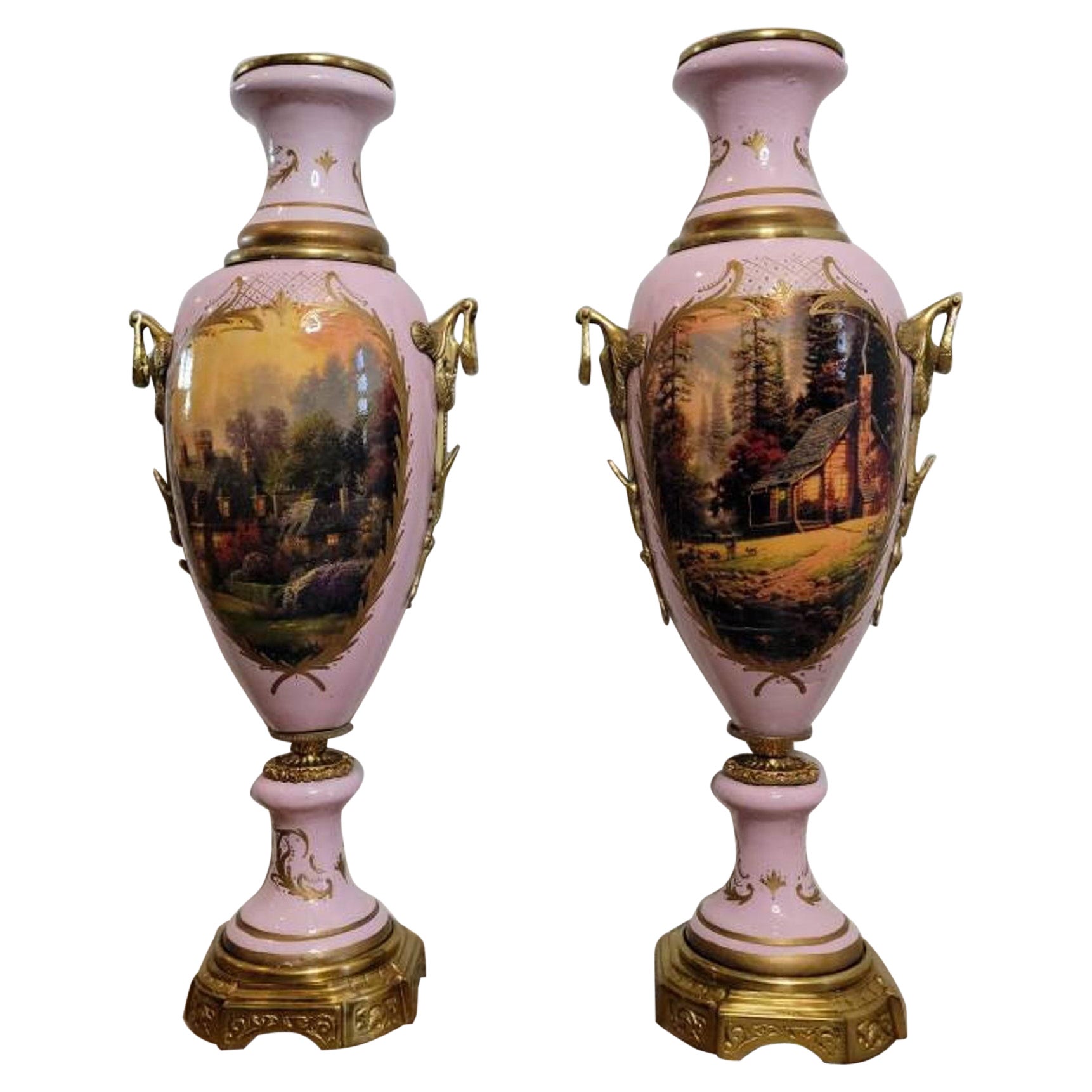Monumental 19th Century French Empire Sèvres Style Porcelain Urns, a Pair For Sale