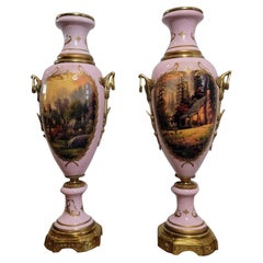Monumental 19th Century French Empire Sèvres Style Porcelain Urns, a Pair