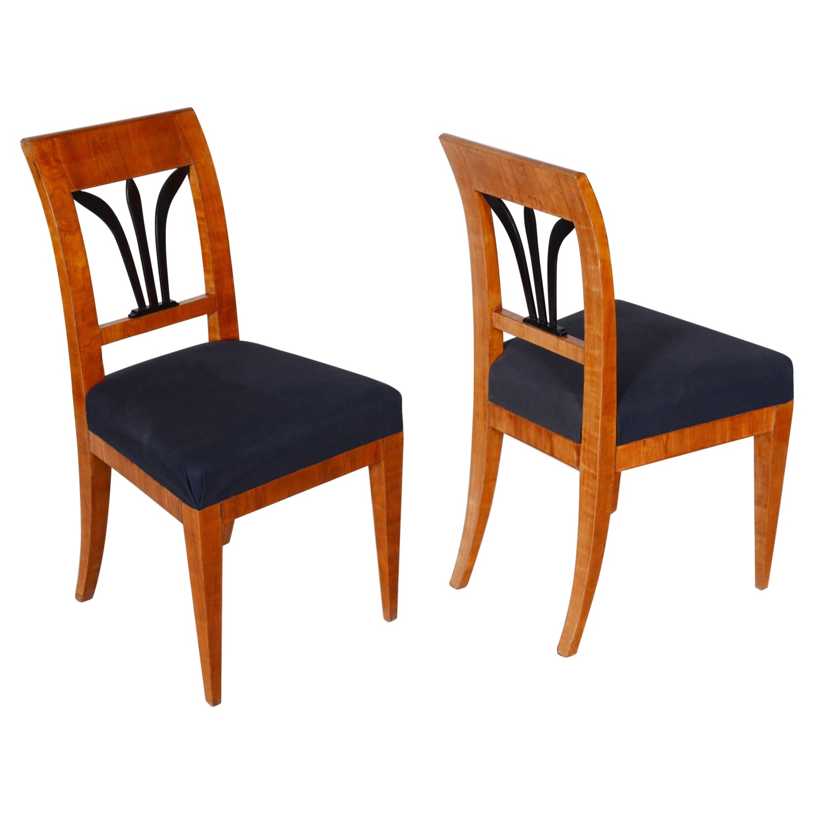 Pair of Biedermeier Dining Chairs Made in Czechia circa 1830s, Restored Cherry For Sale