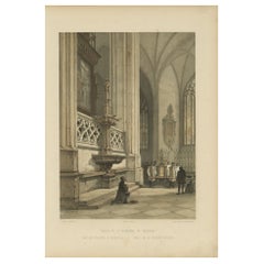Antique Print of The Roman Catholic Cathedral in Fribourg, Switzerland, 1860