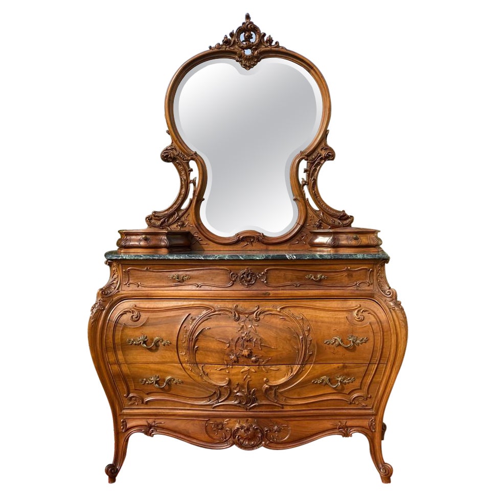 Louis XV Style Walnut Dresser-Dressing Table, 19th Century