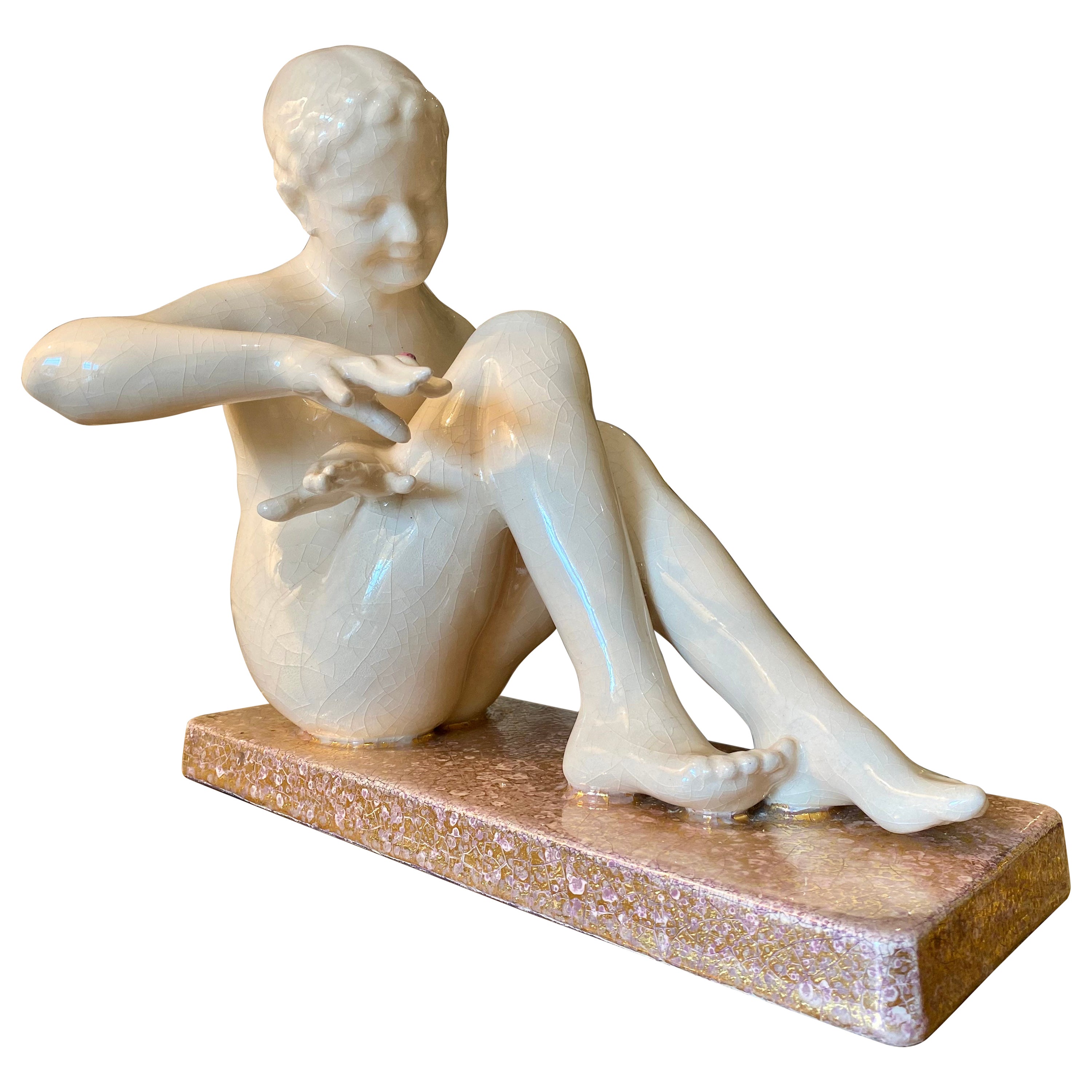 Oscar Zadory, Art Deco Ceramic CH France, Young Woman and Ladybug 20th Century  For Sale