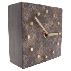 Vintage Table Clock Made of Stone and Brass Attr. to Carl Aubock