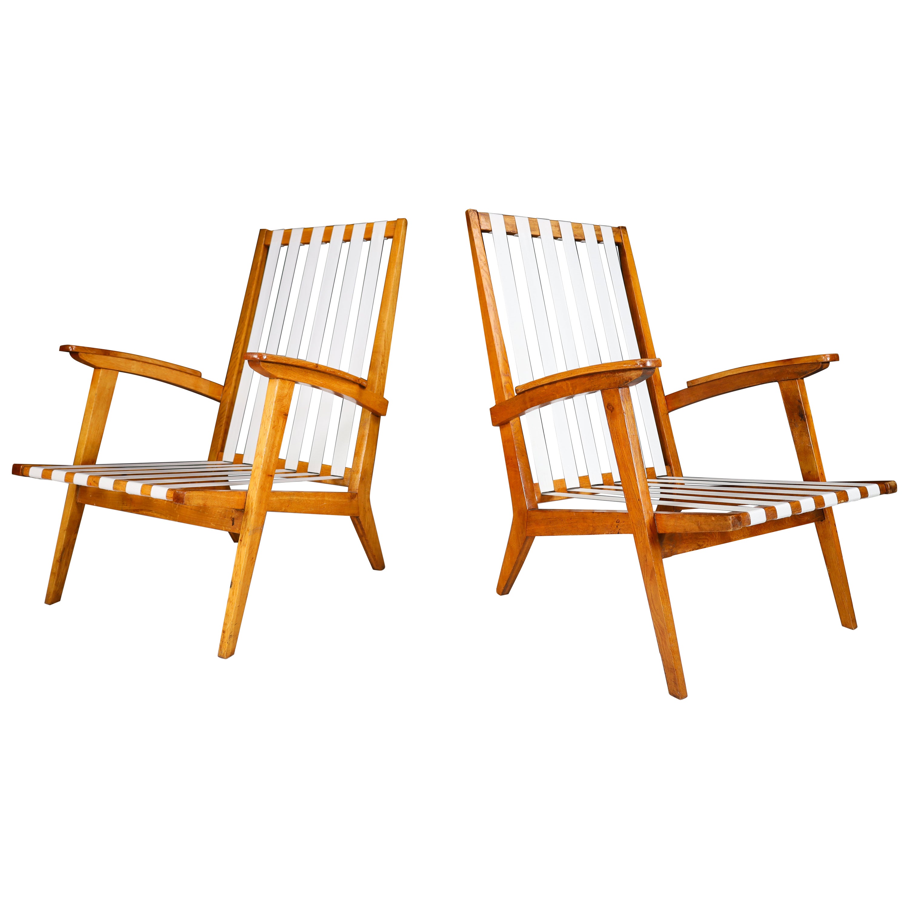 Sculptural Lounge Chairs in Oak, France 1950s For Sale