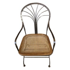 Retro Antiqued Bronze Metal and Caned Armchair