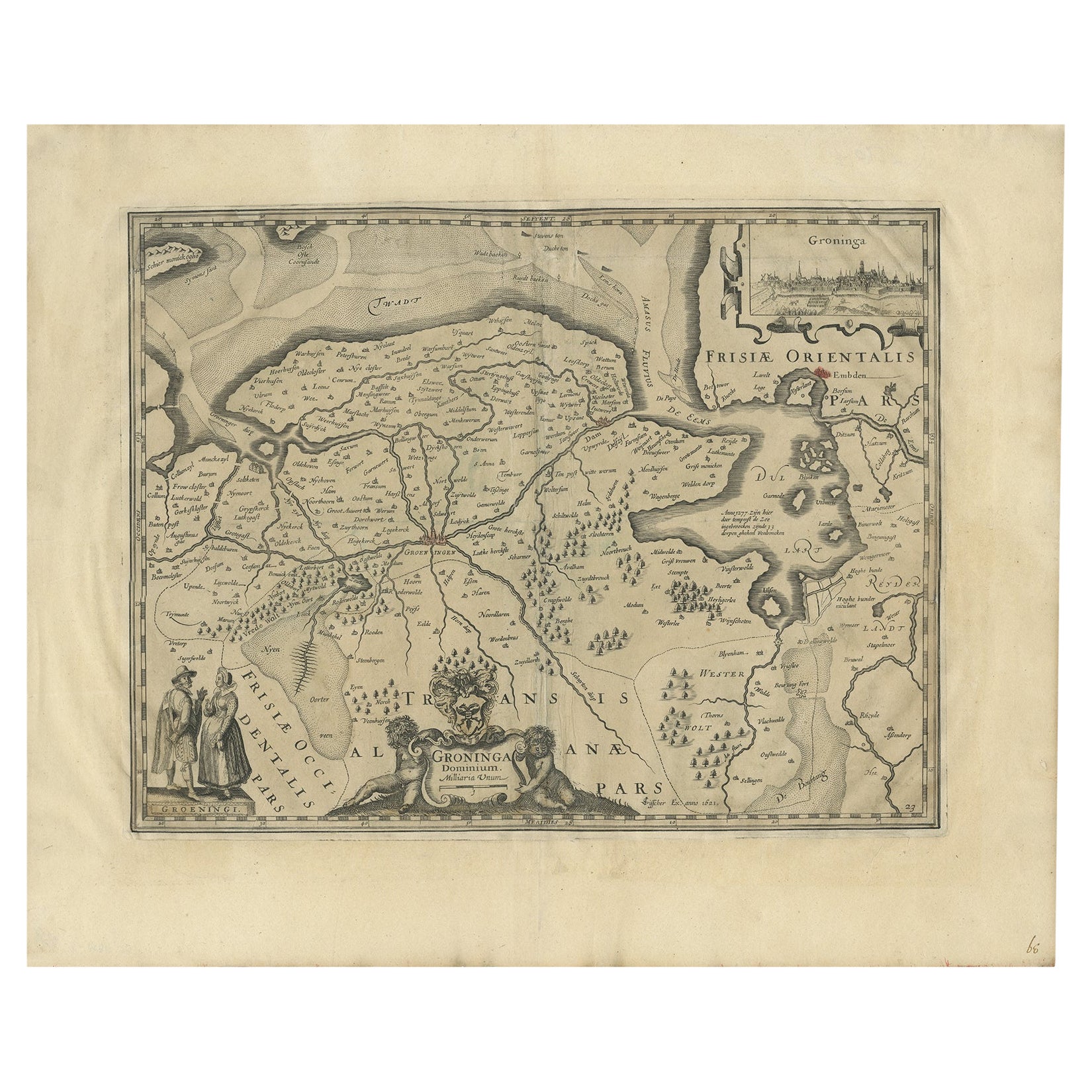 Antique Map of the Province of Groningen in the Netherlands, 1634