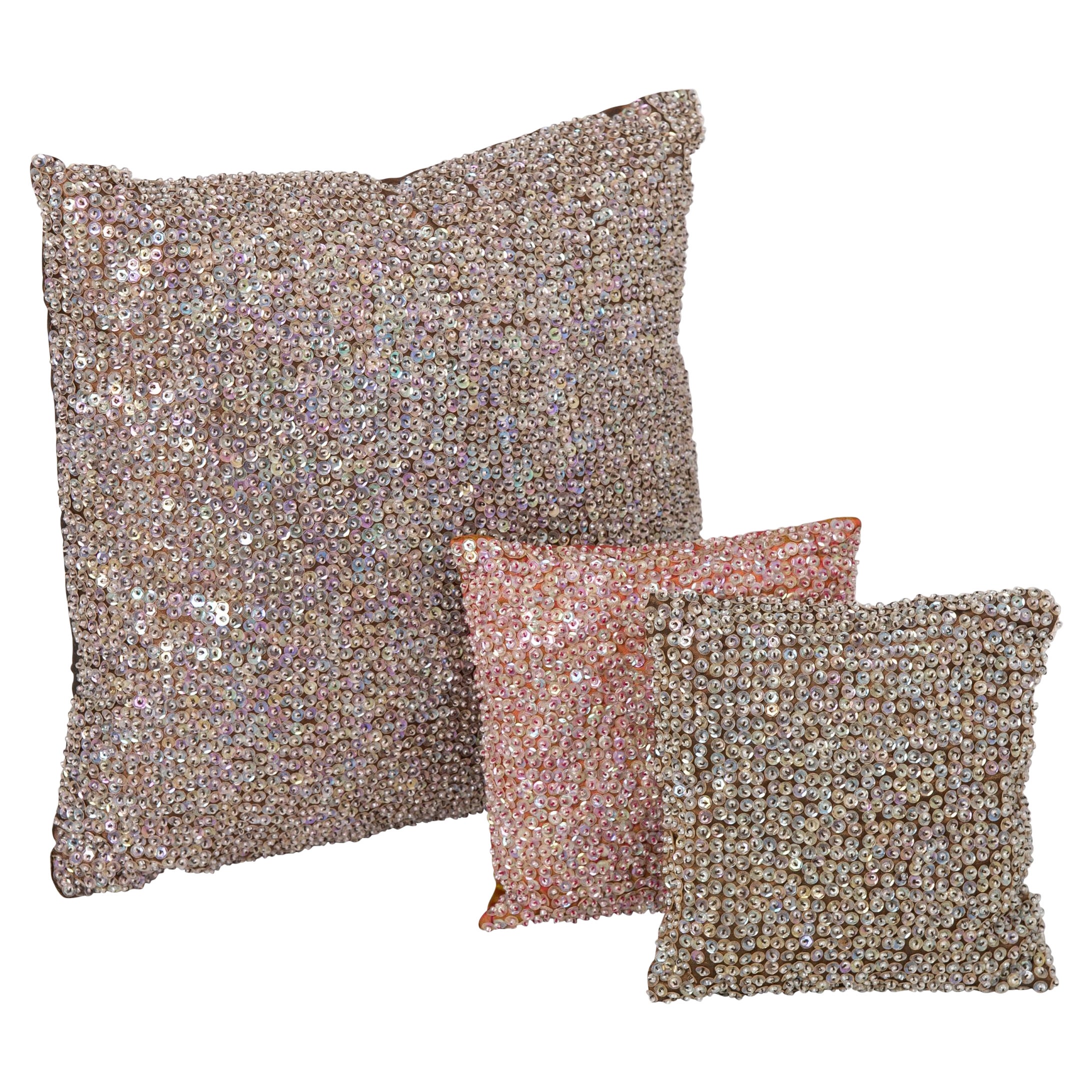 Set of Three Sequin Pillows For Sale