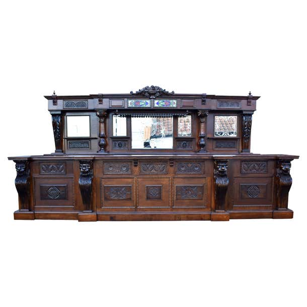 Old Ribbed Bar 20th Century English Victorian Style Carved Oak Front and Back Bar at ...