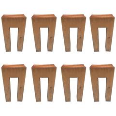 Eight Rare Solid Bar Stools with Leather Seats 11