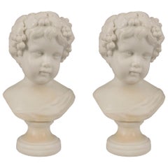 Pair of Italian 19th Century White Carrara Marble Bust of Young Bacchus