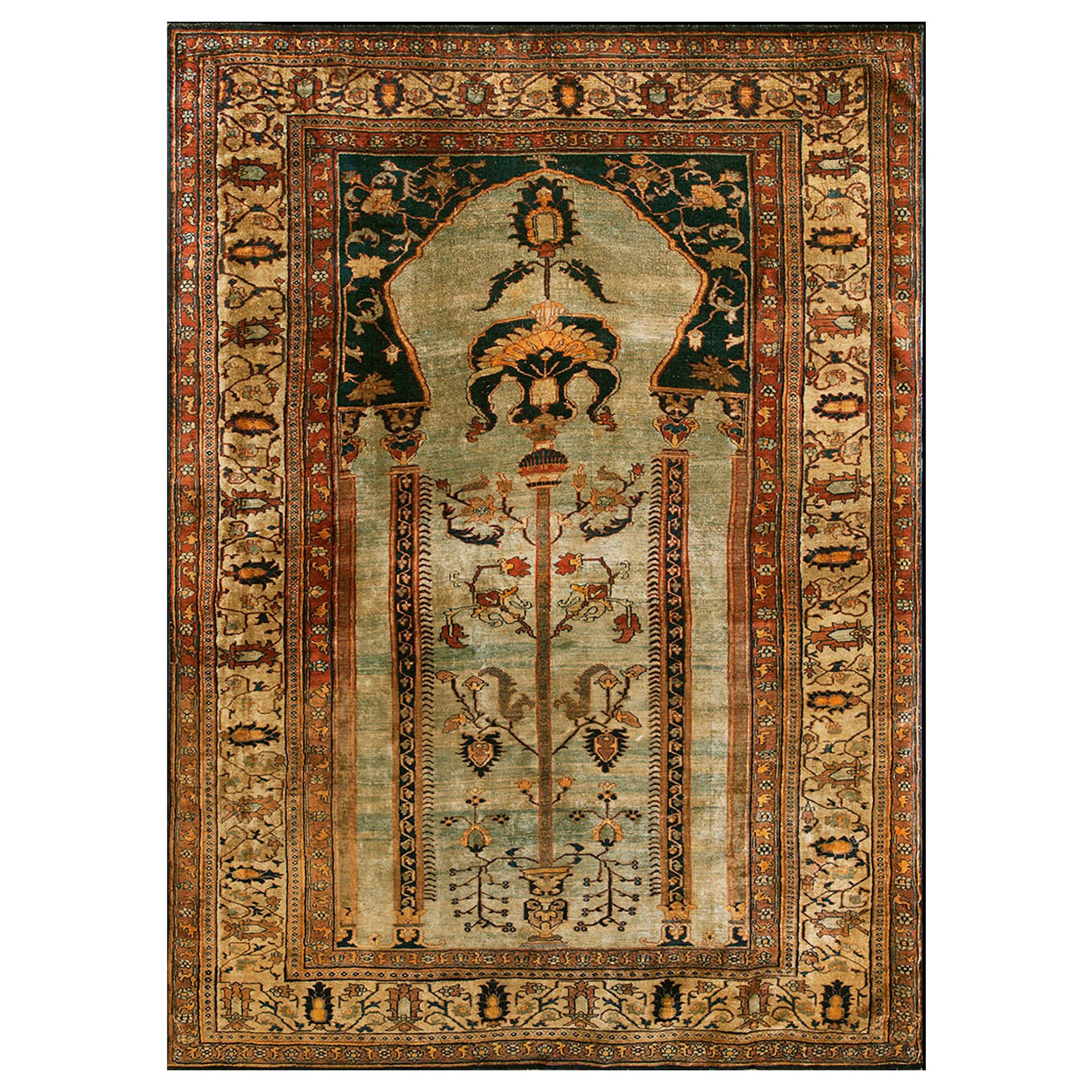 19th Century N.W. Persian Silk Heriz Carpet ( 4' x 6' - 122 x 183 )