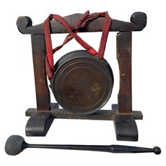 Japanese Antique Bronze Gong Original Stand & Striker