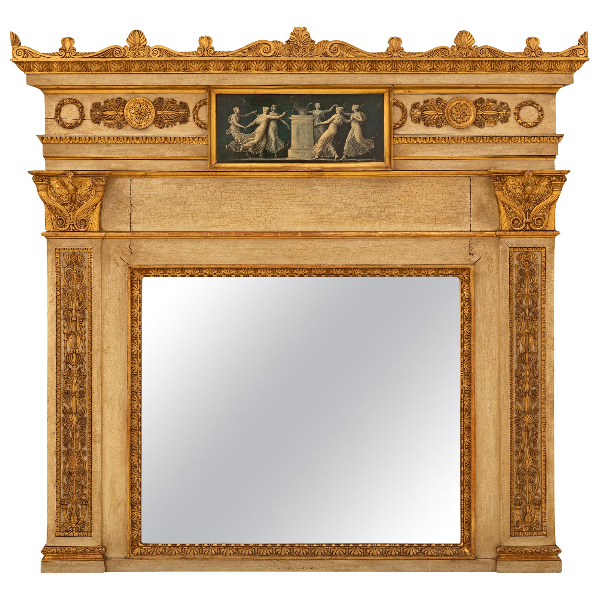 Italian 19th Century Neoclassical Style Patinated and Giltwood Trumeau For Sale