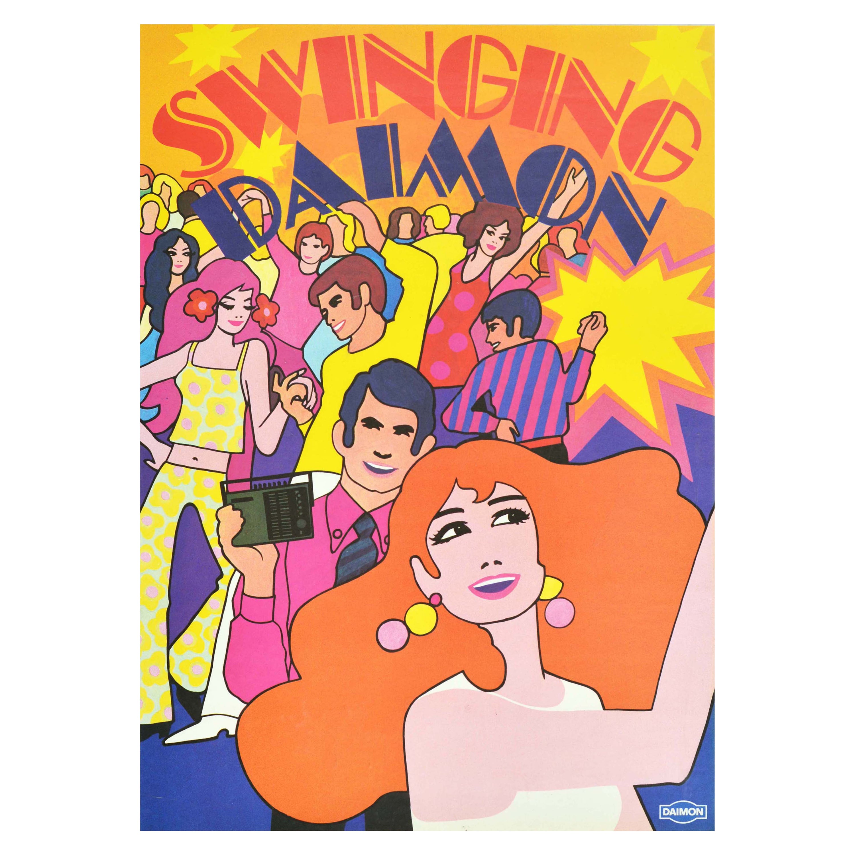 Original Vintage Poster Swinging Daimon Radio Music Dance Fashion Art 60s Design For Sale