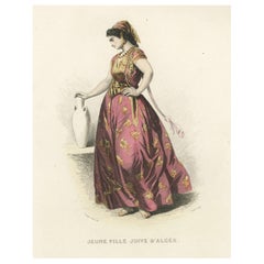 Antique Hand-Coloured Print of a Jewish Girl from Algiers, 1850