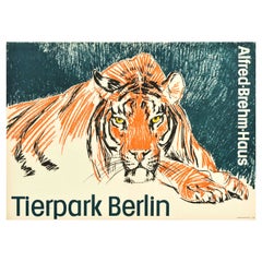 Original Vintage Poster Tierpark Berlin Zoo Garden Tiger Art Alfred Brehm Haus