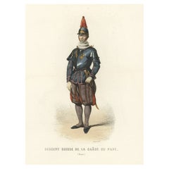 Antique Print of a Swiss Guard for the Pope in The Vatican, 1850
