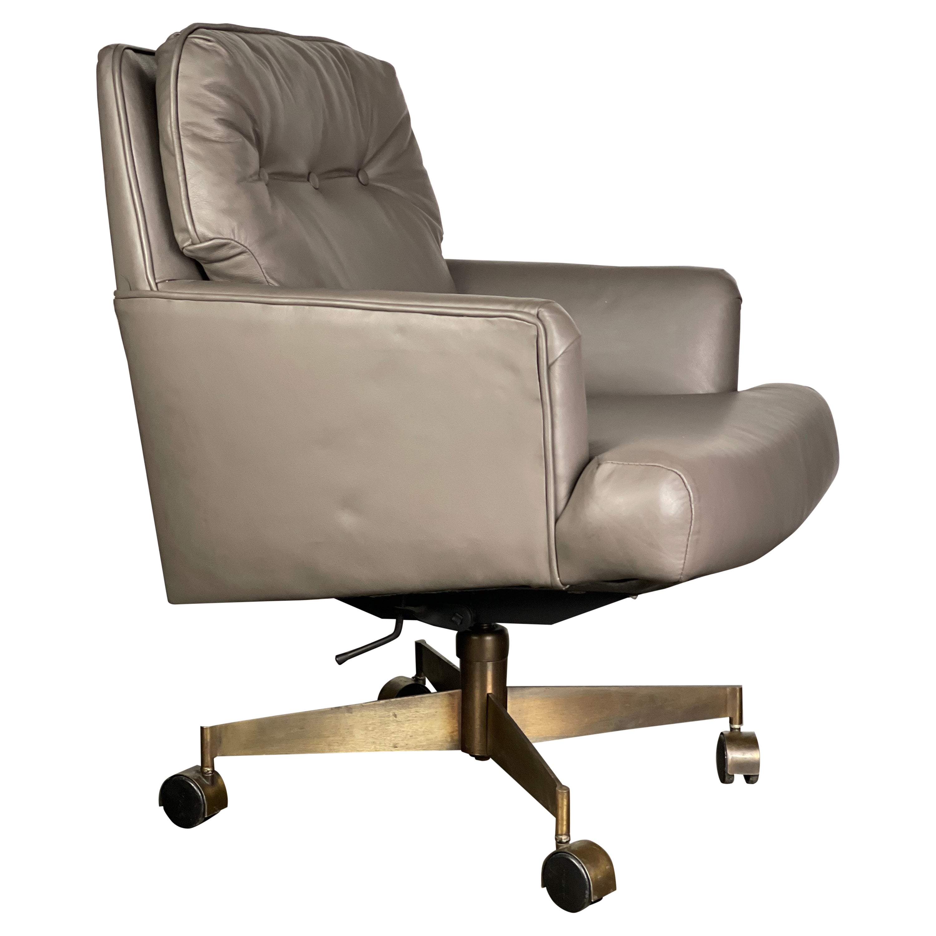 Dunbar Executive Desk Chair by Edward Wormley in Leather and Brass
