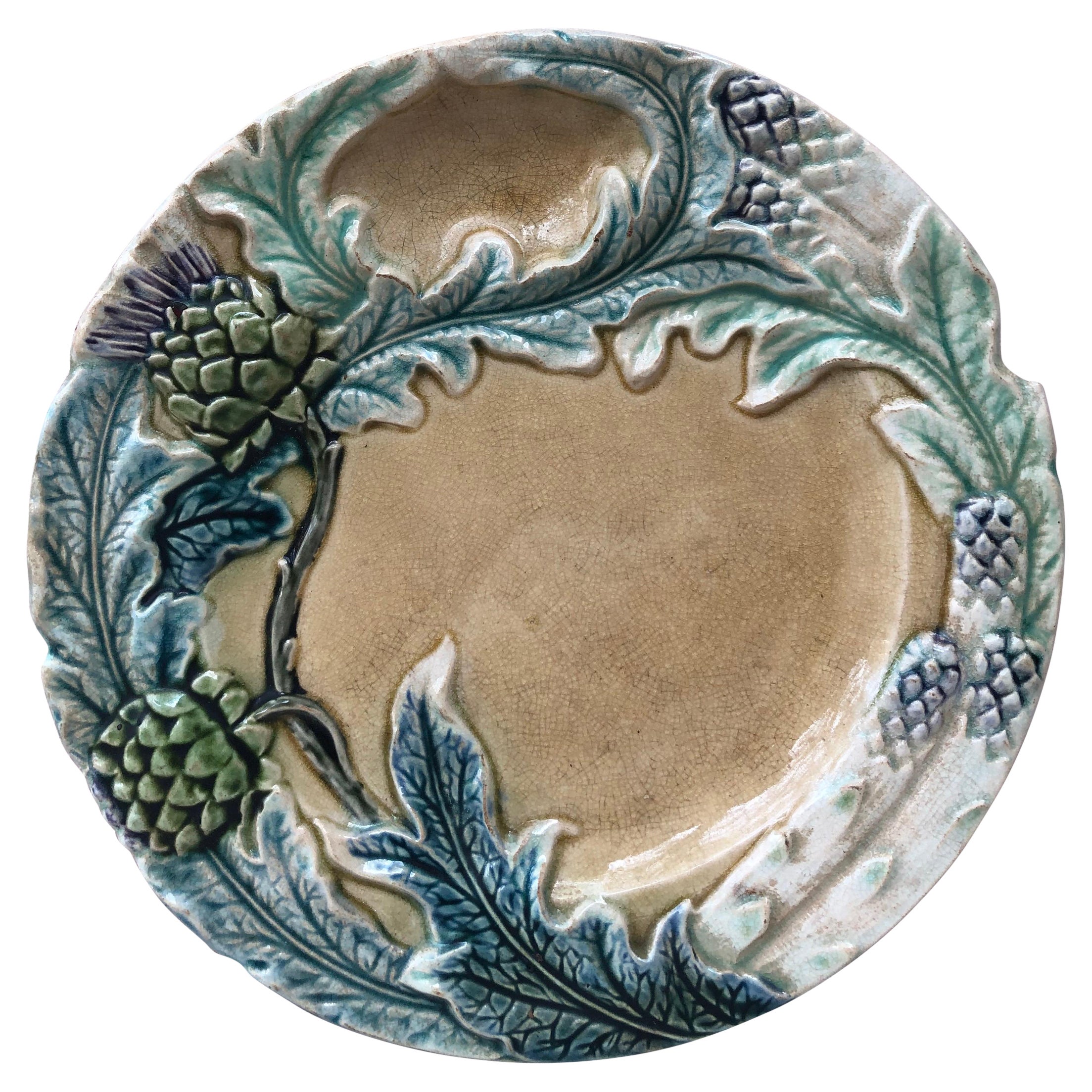 Majolica Asparagus Plate Fives Lille, circa 1890