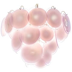Charming Amethyst Pink Disc Murano Chandelier, 1970s