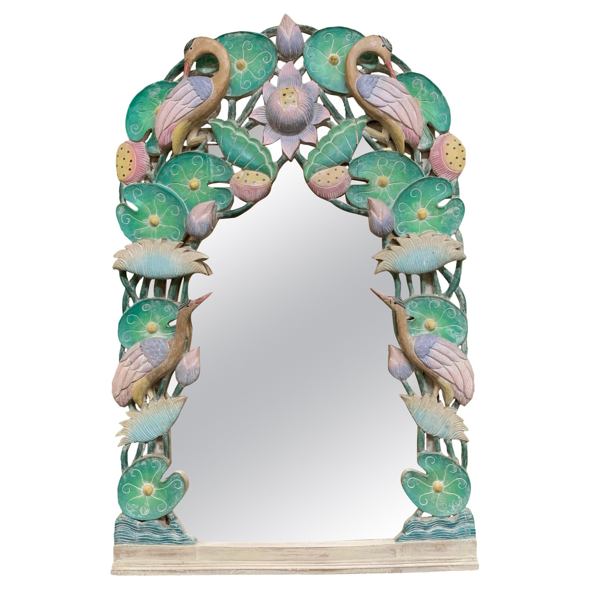 Hand Carved 3-Dimensional Tropical Bird Mirror