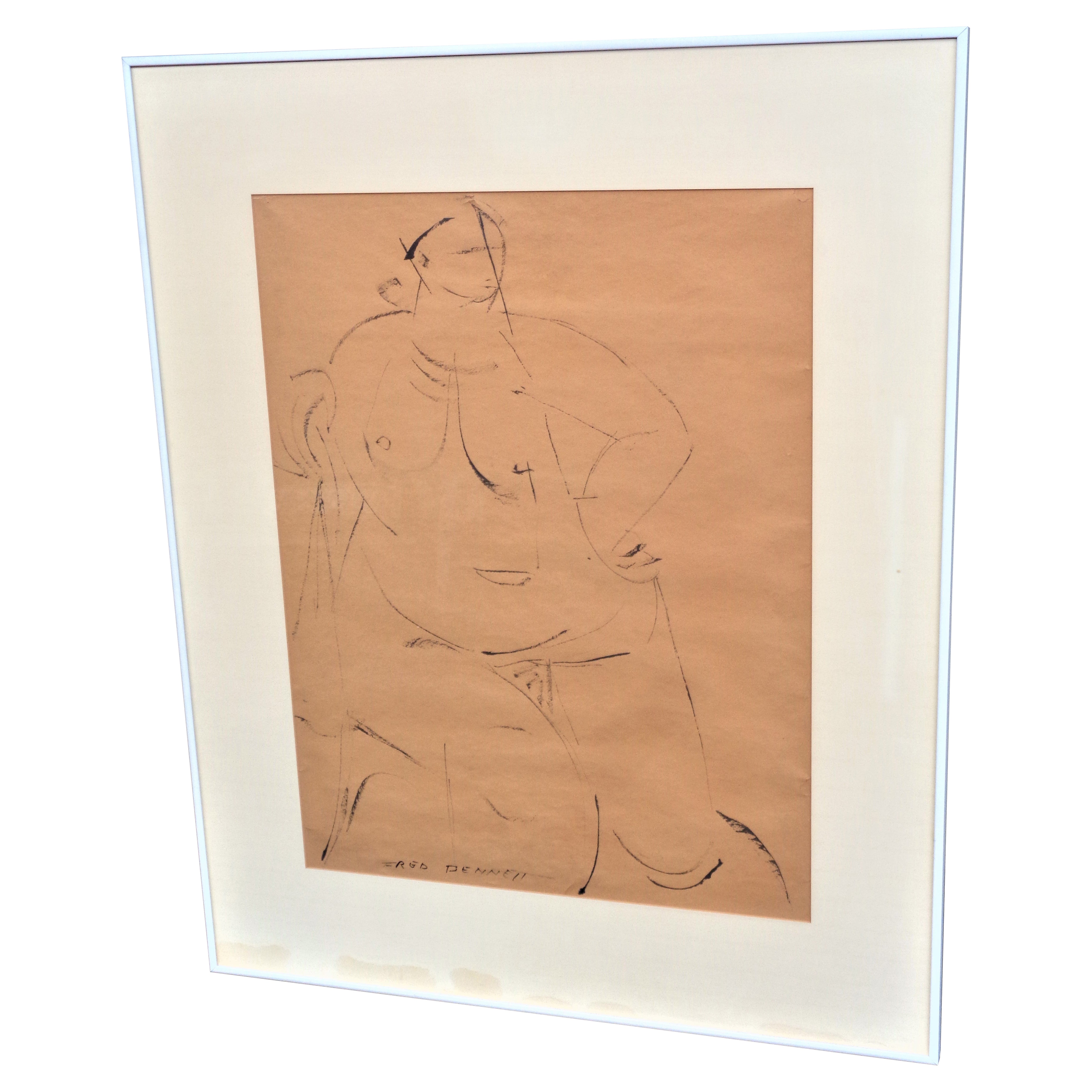 Contour Painting Male Nude Figure, Circa 1960