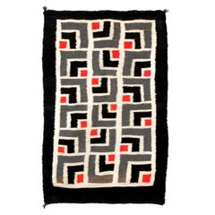 Woven Rug, Mesoamerican, Vintage circa 1950s, Abstract, Black, Gray White Red