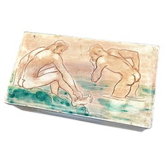 "Four Bathers at Laguna Beach," Rare Mid-Century Ceramic Box with Male Nudes
