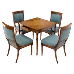 Set of Regency Style Dining Mahogany Leather Top Game Table and 4 Chairs