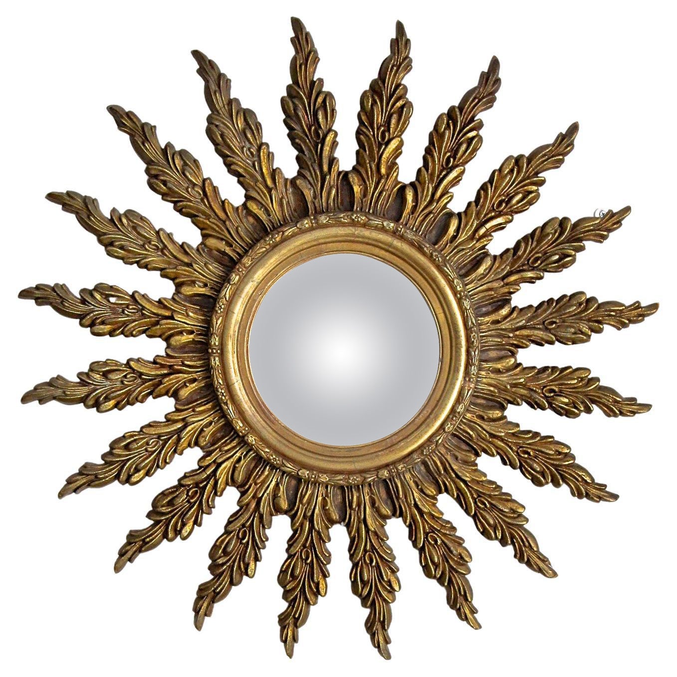 Specchio Convesso CHEHOMA Sole Dorato 34 Cm - Decorazione Parete Vintage In Resina