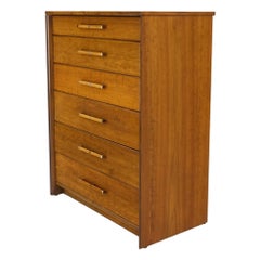 Vintage John Stuart Honey Amber Maple High Chest 6 Drawers Dresser Cabinet Wooden Pulls