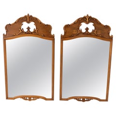 Pair of Carved Light Amber Tone Walnut Wall Chippendale Style Mirrors