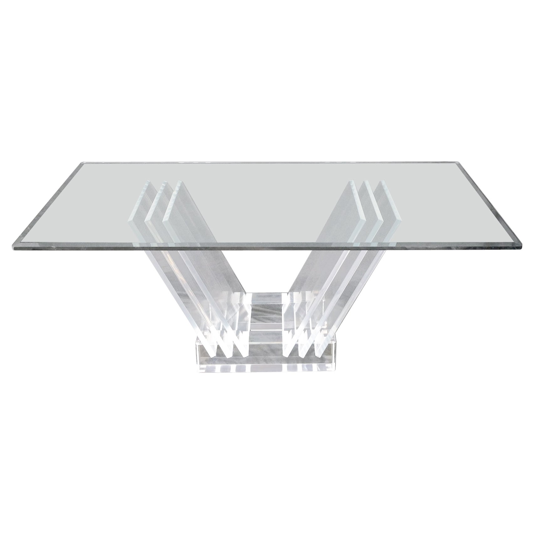 Table de salle à manger pliable à base en lucite et plateau en verre, mi-siècle moderne