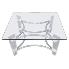 Charles Hollis Jones Lucite Chrome Square Glass Top Coffee Center Table