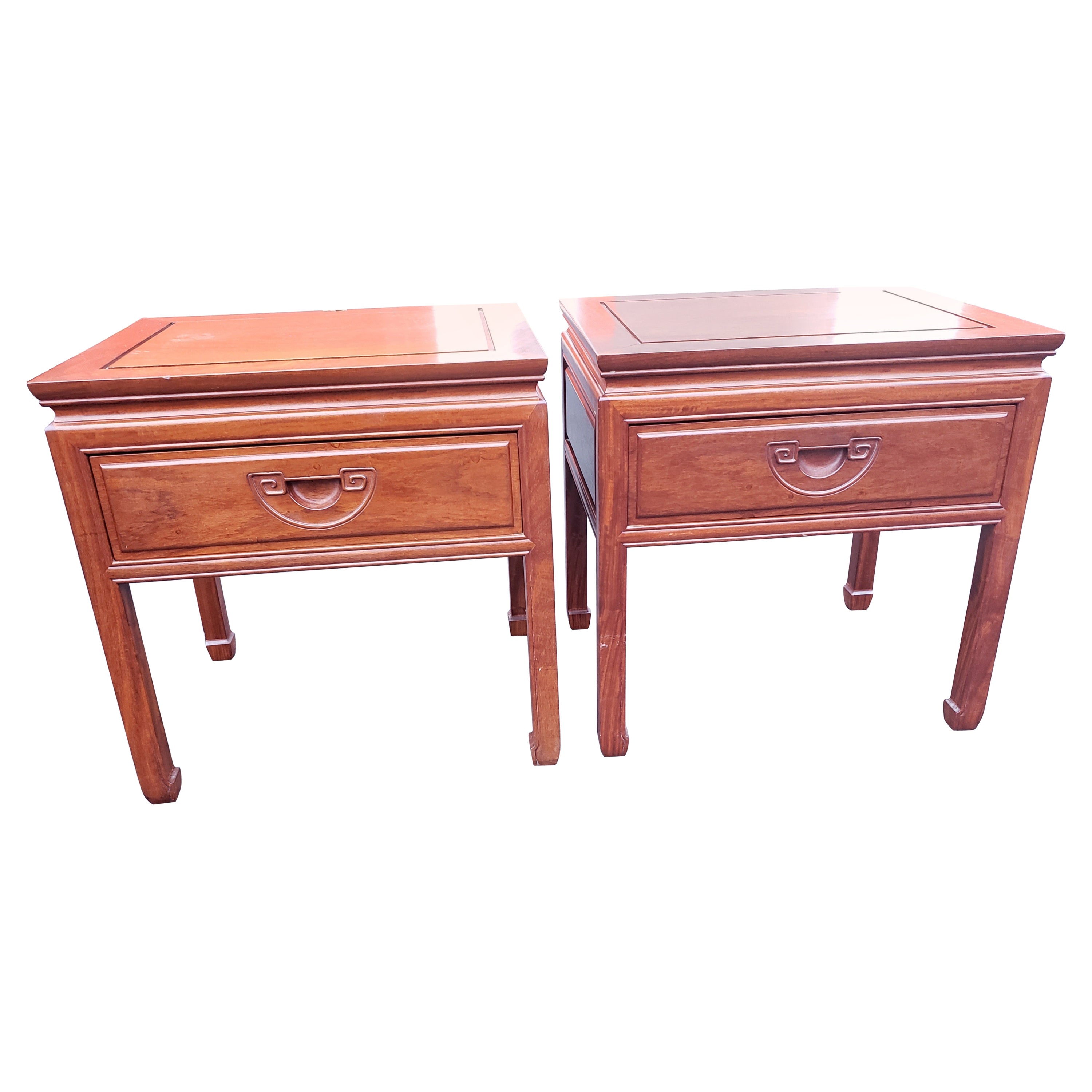 George Zee Rosewood Hand Crafted Side Tables W Integrated Carved Handles, a Pair