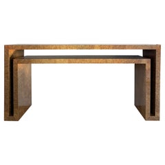 1970s Faux Shagreen Geometric Console Table