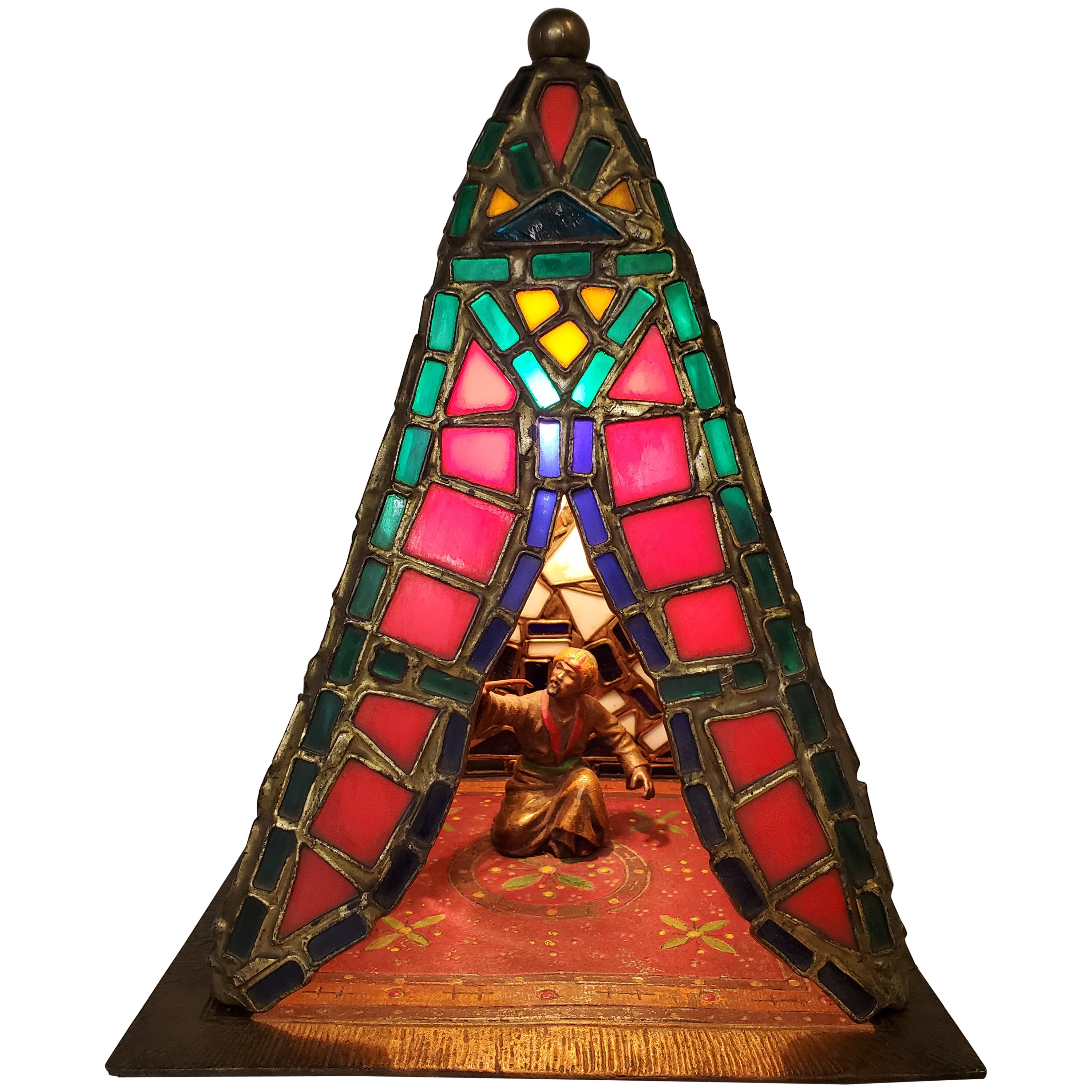 Orientalist Austrian Cold Painted and Stained Glass Tent /Table Lamp For Sale