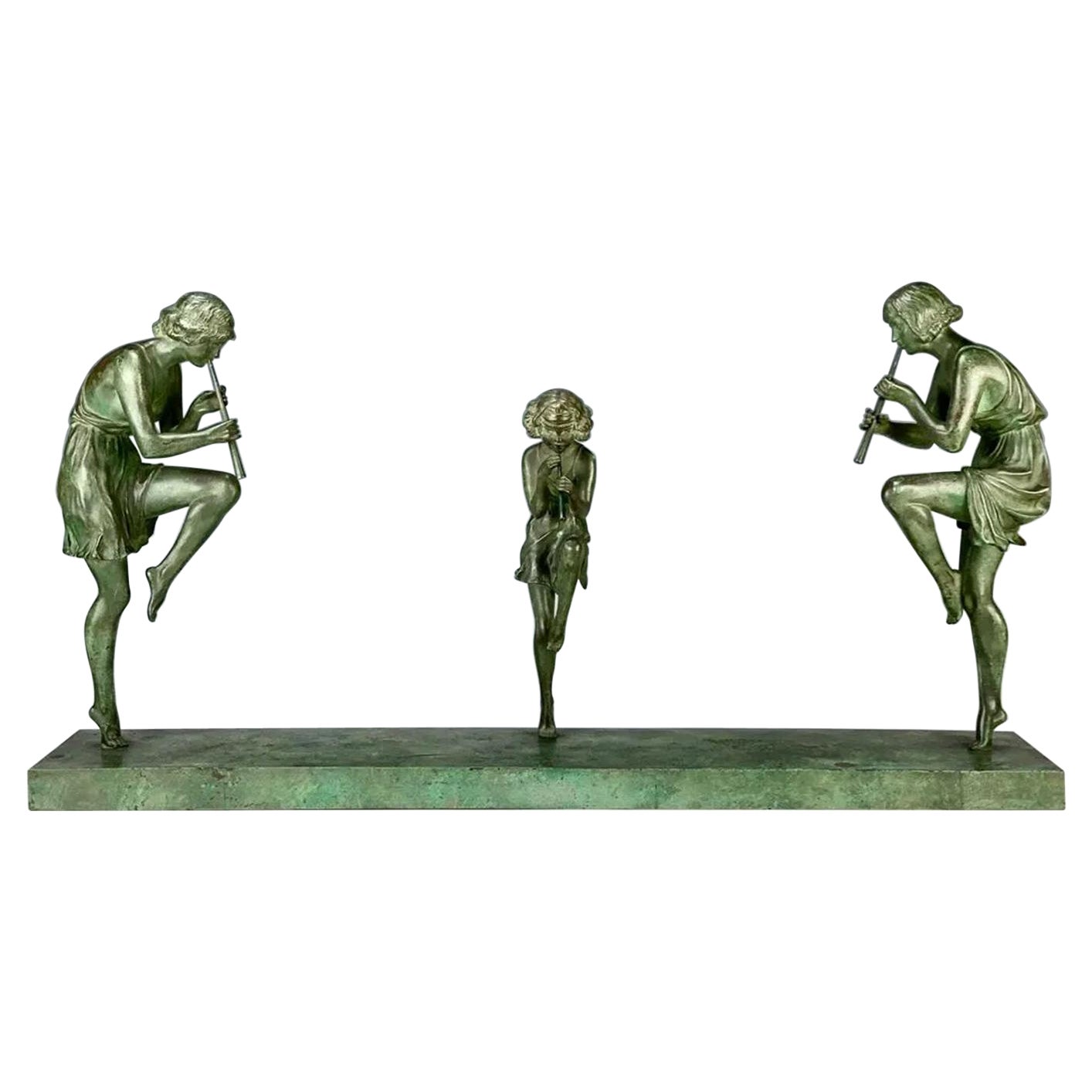 Bronzeskulptur „Flute-Spieler“ von Marcel Bouraine