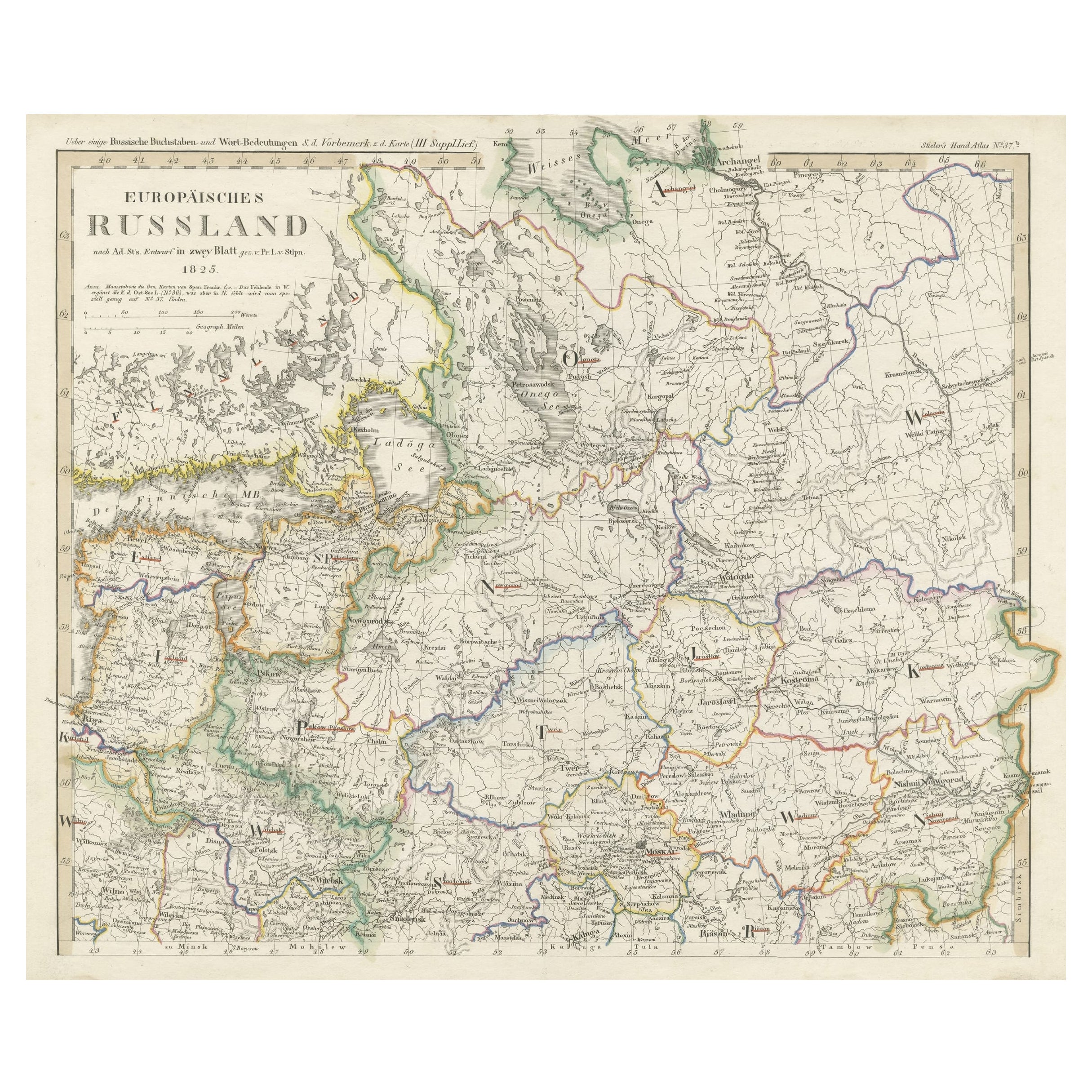 Antique Map of Russia in Europe on Two Sheets from an Old German Atlas, Ca.1825 For Sale