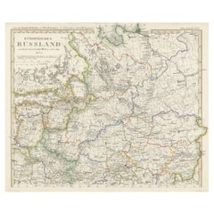 Carte ancienne de Russie en Europe sur deux feuilles d'un Atlas allemand ancien, vers 1825